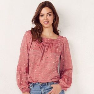 Lauren Conrad Floral Pink Peasant Top Blouse